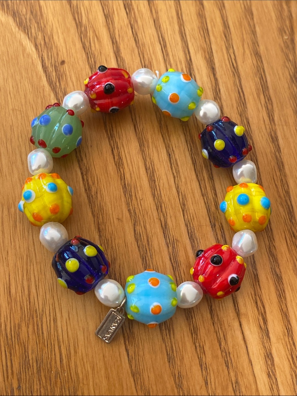 Lamp works bella Canvas Bright Multicolor Dot Glass Bead Stretch Bracelet